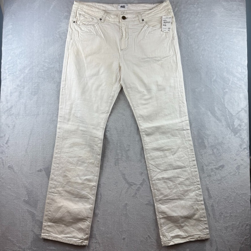 Paige Jeans Mens 38x34 Ivory Normandie Slim Straight Light Wash Stretch Denim